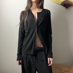 90s vintage august silk black silk knit minimalist button cardigan sweater